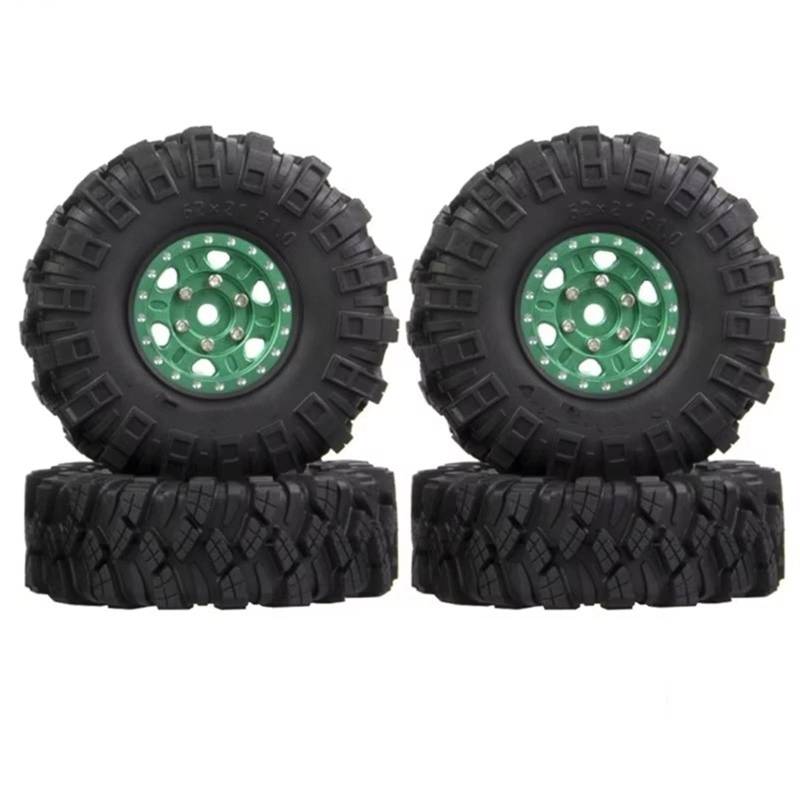 JVRWSC RC Autoreifen Felge Kompatibel Mit Axial Für SCX24 AX24 Für TRX4M Für FCX24 1/18 1/24 RC Crawler Auto 4 Stücke 62X21mm 1,0 Zoll Metall Beadlock Felge Reifen Set(Green) von JVRWSC