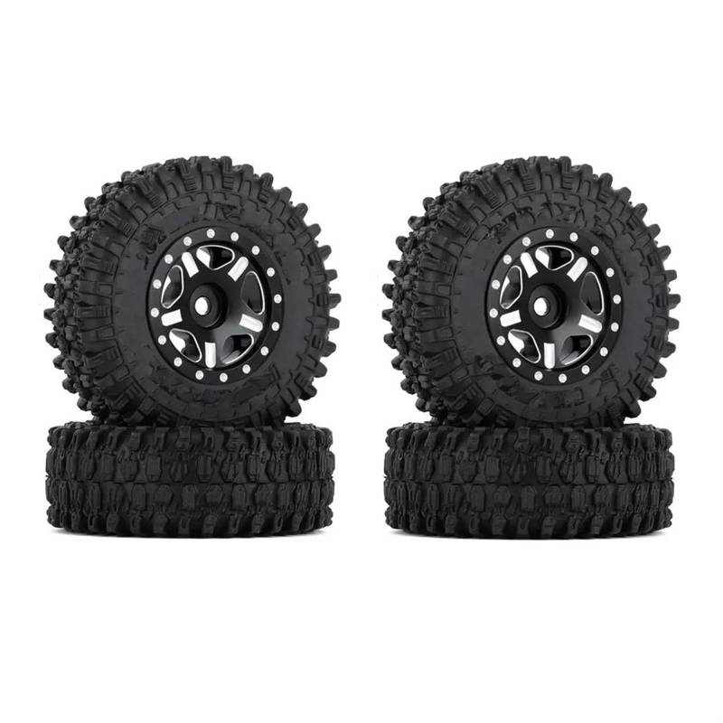JVRWSC RC Autoreifen Felge Kompatibel Mit Axial Für SCX24 AXI00001 Für Deadbolt Für Gladiator 52 * 18mm 1,0 "Beadlock Rad Felgen Reifen Set Für 1/24 RC Crawler Auto(Black,A) von JVRWSC