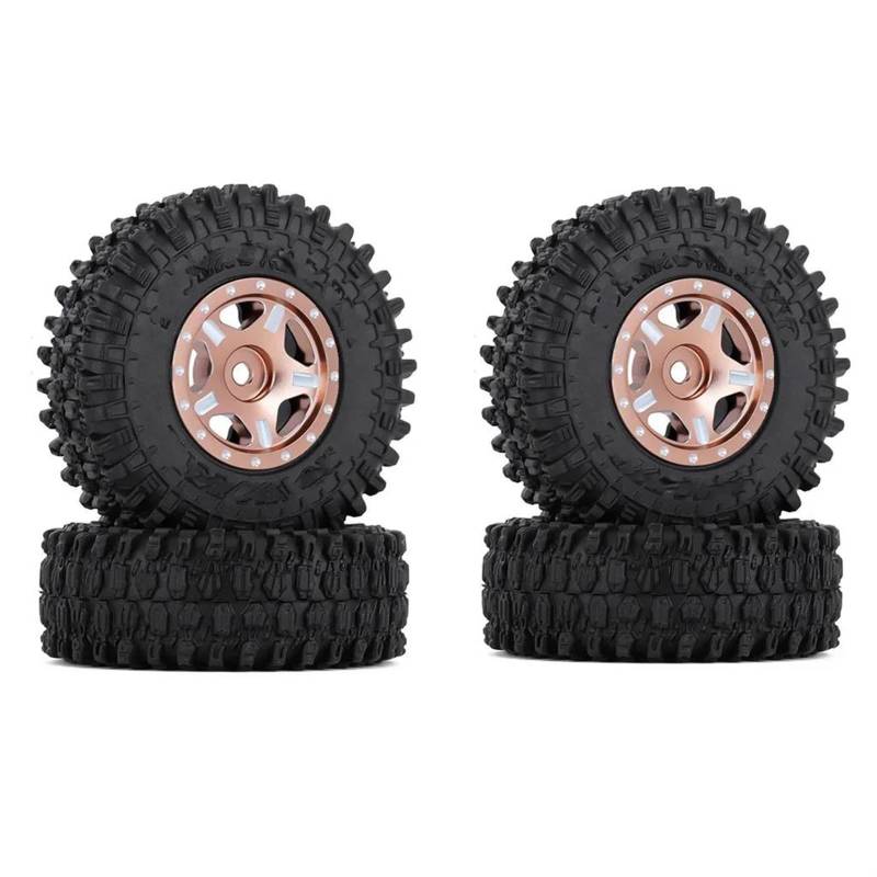 JVRWSC RC Autoreifen Felge Kompatibel Mit Axial Für SCX24 AXI00001 Für Deadbolt Für Gladiator 52 * 18mm 1,0 "Beadlock Rad Felgen Reifen Set Für 1/24 RC Crawler Auto(Brown,A) von JVRWSC