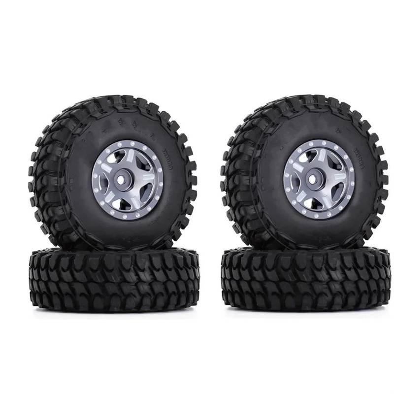 JVRWSC RC Autoreifen Felge Kompatibel Mit Axial Für SCX24 AXI00001 Für Deadbolt Für Gladiator 52 * 18mm 1,0 "Beadlock Rad Felgen Reifen Set Für 1/24 RC Crawler Auto(Silver,B) von JVRWSC