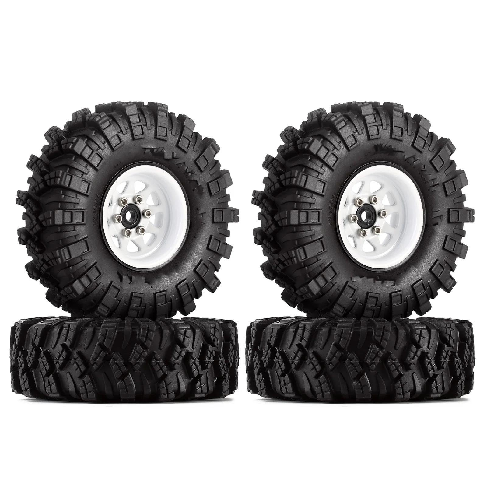 JVRWSC RC Autoreifen Felge Kompatibel Mit Axial Für SCX24 Für Enduro24 1,0 Beadlock Rad Schlamm Reifen Set Deep Dish Negative Offset 3,78mm Für RC Crawler Auto(Color2) von JVRWSC