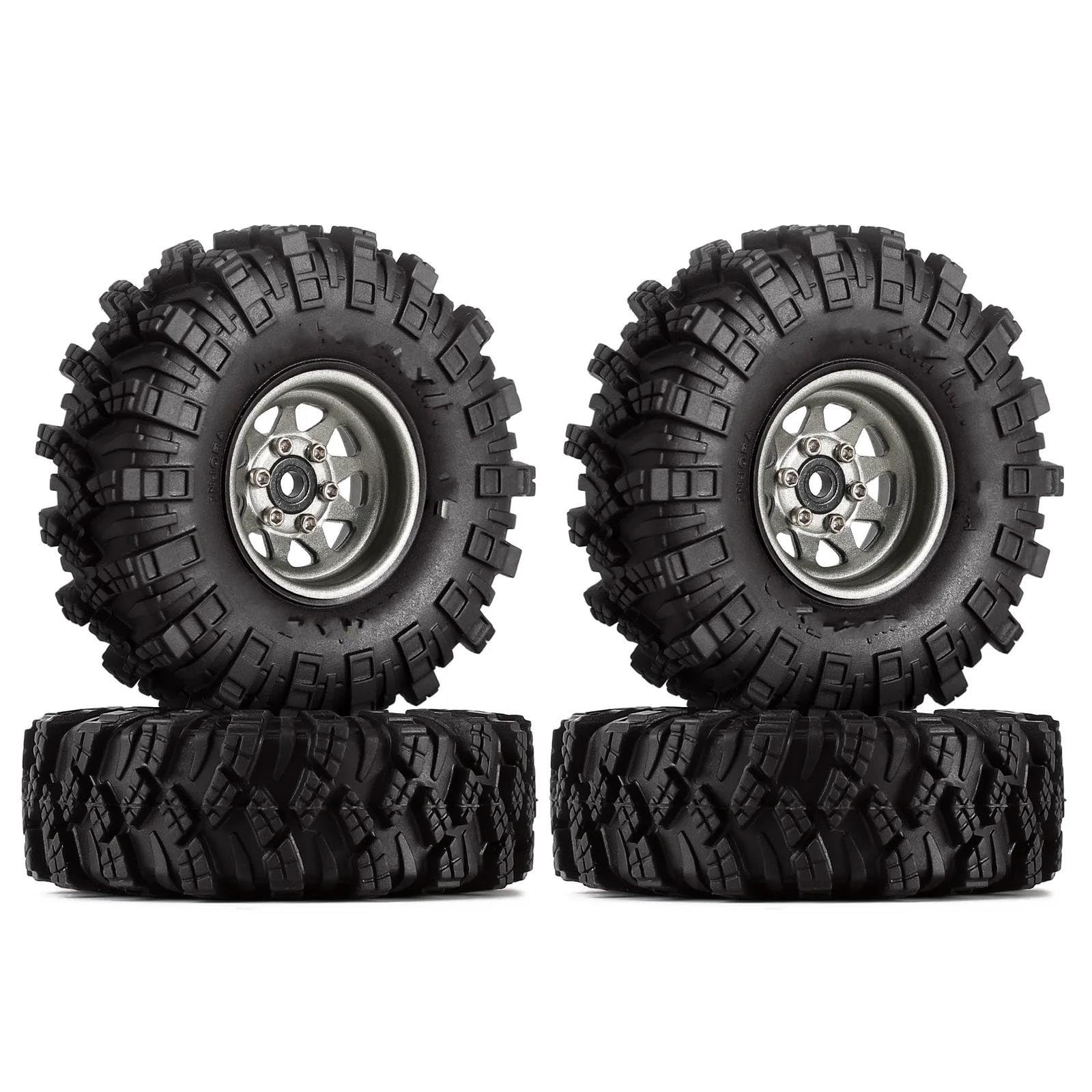 JVRWSC RC Autoreifen Felge Kompatibel Mit Axial Für SCX24 Für Enduro24 1,0 Beadlock Rad Schlamm Reifen Set Deep Dish Negative Offset 3,78mm Für RC Crawler Auto(Color3) von JVRWSC