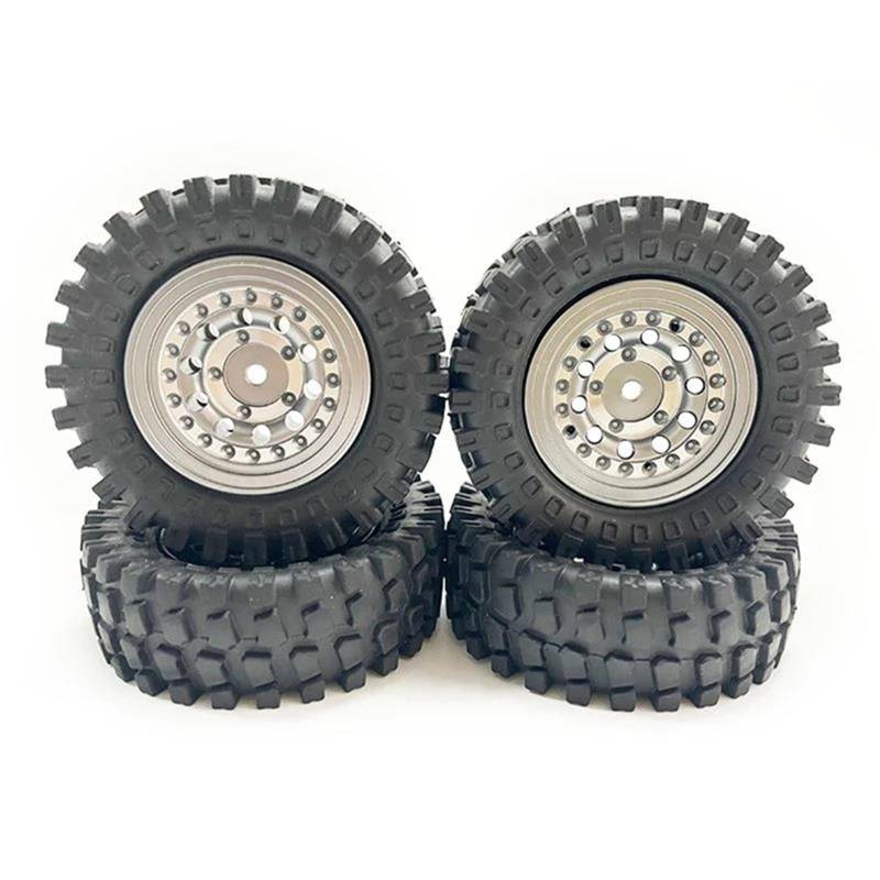 JVRWSC RC Autoreifen Felge Kompatibel Mit Axial Für SCX24 Für FMS FCX24 Für Enduro24 55 Mm 1,3 Zoll Beadlock-Radreifen Mit Messingring Für 1/24 RC Crawler Car(Yellow) von JVRWSC