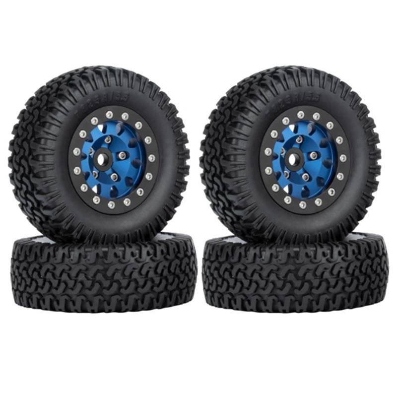 JVRWSC RC Autoreifen Felge Kompatibel Mit Axial Für Yeti Jr Für D90 4PCS 76mm 1,55 Metall Beadlock Felgen Reifen Set Für 1/10 RC Crawler Auto(Blue) von JVRWSC