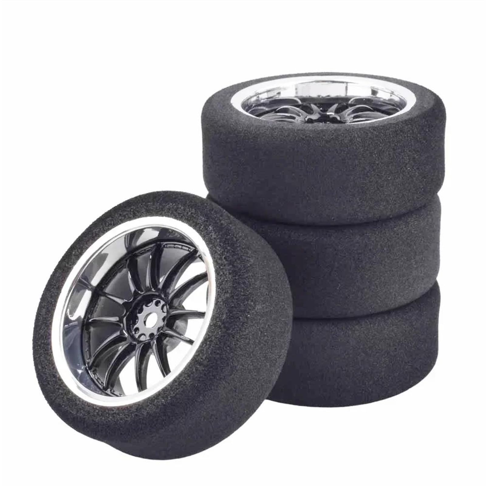 JVRWSC RC Autoreifen Felge Kompatibel Mit HSP Für HPI 1/10 On-Road-RC-Auto 12-mm-Sechskant-RC-Autos-Zubehör 4-teiliges Schaumstoff-Reifen-Felgen-Set RC-Car-Upgrade-Teile(White) von JVRWSC