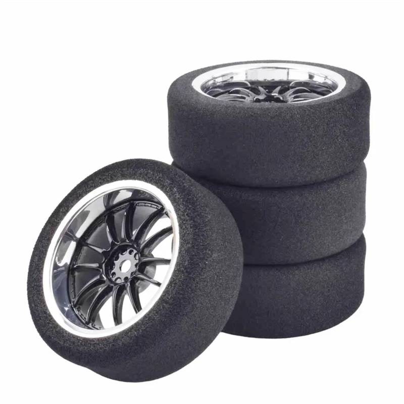 JVRWSC RC Autoreifen Felge Kompatibel Mit HSP Für HPI 1/10 On-Road-RC-Auto 12-mm-Sechskant-RC-Autos-Zubehör 4-teiliges Schaumstoff-Reifen-Felgen-Set RC-Car-Upgrade-Teile(White) von JVRWSC