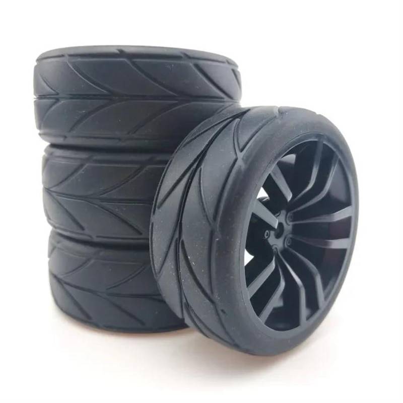 JVRWSC RC Autoreifen Felge Kompatibel Mit HSP Für HPI 6030-6081 1:10 On-Road-Auto Für Den Rennsport 4 Stück RC Gummireifen Kunststoffrad Ersatzteile Zubehör(Black) von JVRWSC