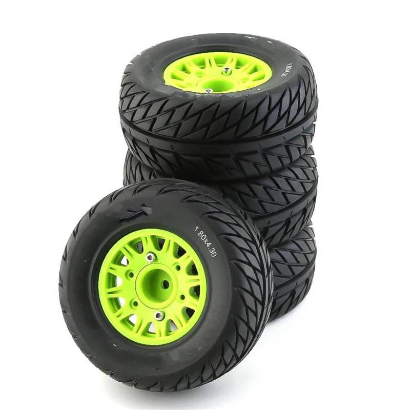JVRWSC RC Autoreifen Felge Kompatibel Mit HSP Für Sonic 94102 Für Racing Für Tamiya TT02 4 Stück RC-Modellauto-Gummireifen Und Rad Für 1/8 1/10 RC On Road Car(Green,B) von JVRWSC