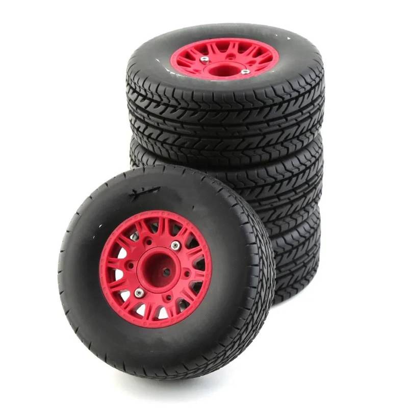 JVRWSC RC Autoreifen Felge Kompatibel Mit HSP Für Sonic 94102 Für Racing Für Tamiya TT02 4 Stück RC-Modellauto-Gummireifen Und Rad Für 1/8 1/10 RC On Road Car(Red,A) von JVRWSC