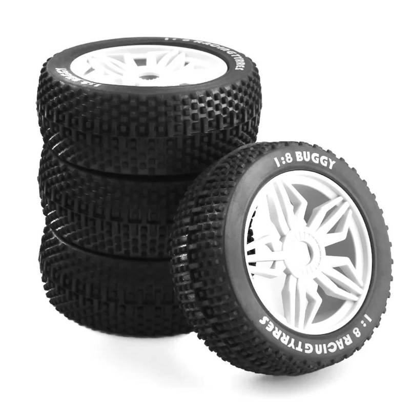JVRWSC RC Autoreifen Felge Kompatibel Mit Kyosho Für MP10 Für Buggy 4WD Für HSP 4PCS Upgrade-Räder Off-Road-Buggy-Reifen Rad Mit 17mm Sechskant Für 1/8 RC-Auto(White) von JVRWSC