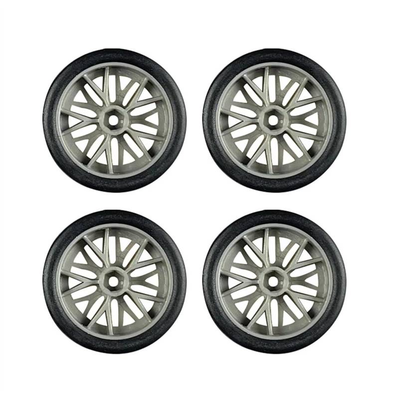 JVRWSC RC Autoreifen Felge Kompatibel Mit LDRC AE86 1/18 Fernbedienung Auto Upgrade Teile Ersatz Zubehör 4 Stücke 32mm RC Drift Reifen Rad Reifen(Silver) von JVRWSC