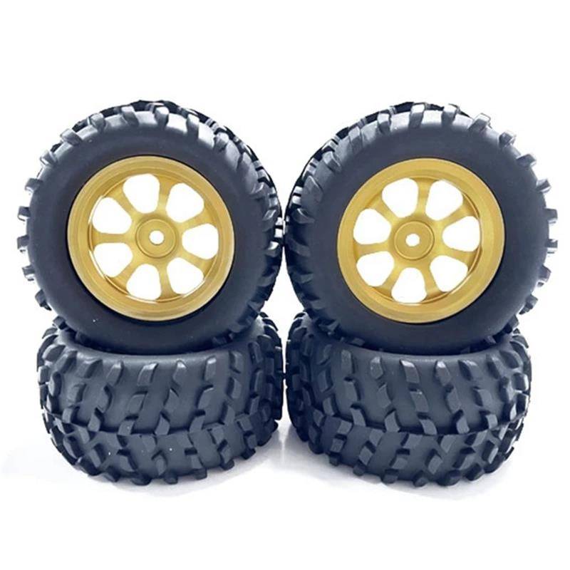 JVRWSC RC Autoreifen Felge Kompatibel Mit MJX H16 16207 16208 16210 Für HBX 16889 SG1601 SCY 16101 1/16 RC Auto 4 Stück 82 Mm Gummireifen Metallfelge 12 Mm Sechskant(Yellow) von JVRWSC