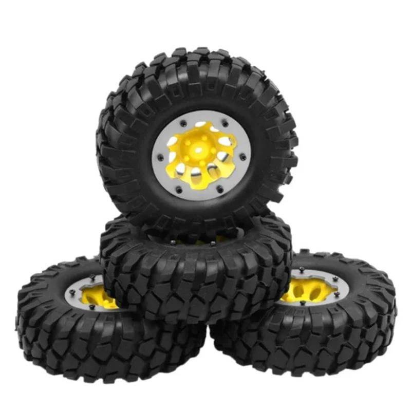 JVRWSC RC Autoreifen Felge Kompatibel Mit SCX10 RC Telecontrol-Modellautoreifen, Simulierter Kiesreifen, 1,9-Zoll-Reifen, 108-mm-Rad, 12-mm-Sechskantnabe, RC-Car-Upgrade-Teile(White Yellow) von JVRWSC