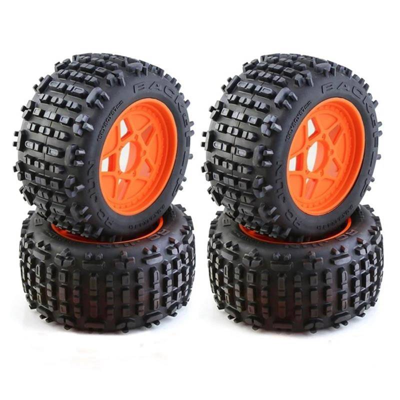 JVRWSC RC Autoreifen Felge Kompatibel Mit TRAXXAS Für Sledge Für E-Revo Für ARRMA RC Car 4 Stück 152 Mm 1/8 1/10 Für Monster Truck Reifen Mit 12 Mm 14 Mm 17 Mm Radsechskant(Orange) von JVRWSC