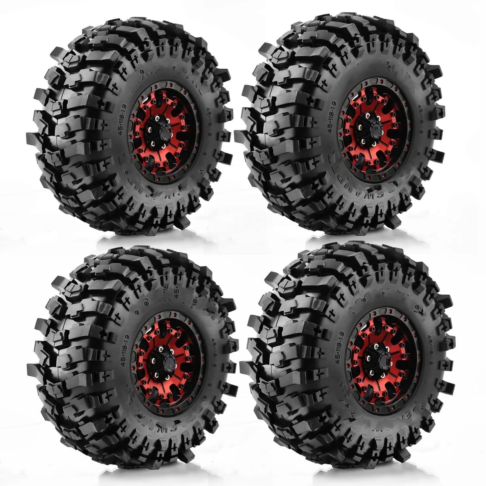 JVRWSC RC Autoreifen Felge Kompatibel Mit TRX4 Für Axial SCX10 90046 Redcat Gen8 Rbx10 4PCS 110 * 38 Mm 1,9" Felgen Reifen Set Für 1:10 RC Rock Crawler Auto(Color2,B) von JVRWSC