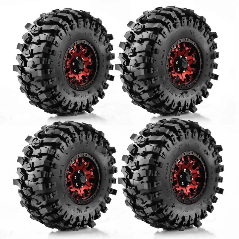 JVRWSC RC Autoreifen Felge Kompatibel Mit TRX4 Für Axial SCX10 90046 Redcat Gen8 Rbx10 4PCS 110 * 38 Mm 1,9" Felgen Reifen Set Für 1:10 RC Rock Crawler Auto(Color2,B) von JVRWSC