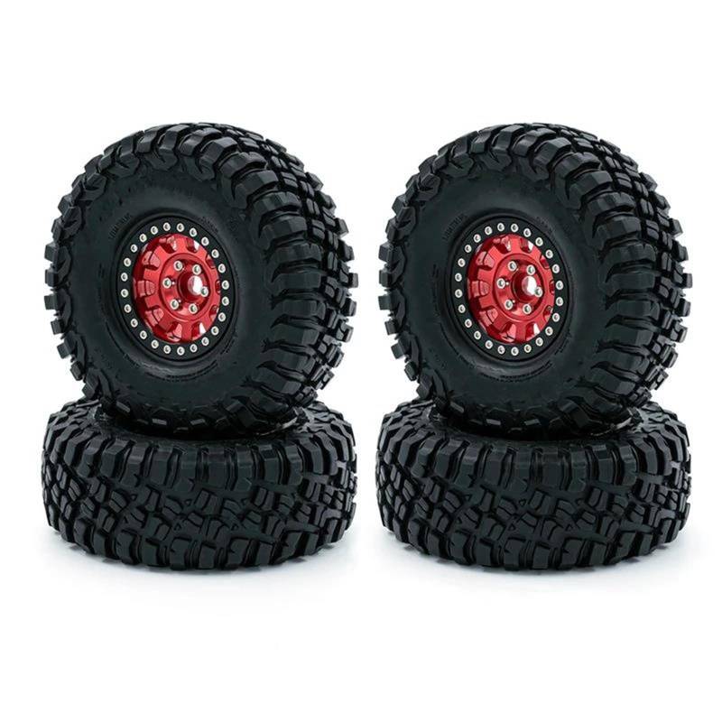 JVRWSC RC Autoreifen Felge Kompatibel Mit TRX4 Für Axial SCX10 III 90046 AXI03007 AXI03003 Kit 4PCS 1,9 Zoll RC Crawler Gummireifen Mit Metallfelge Für 1/10 RC Car von JVRWSC