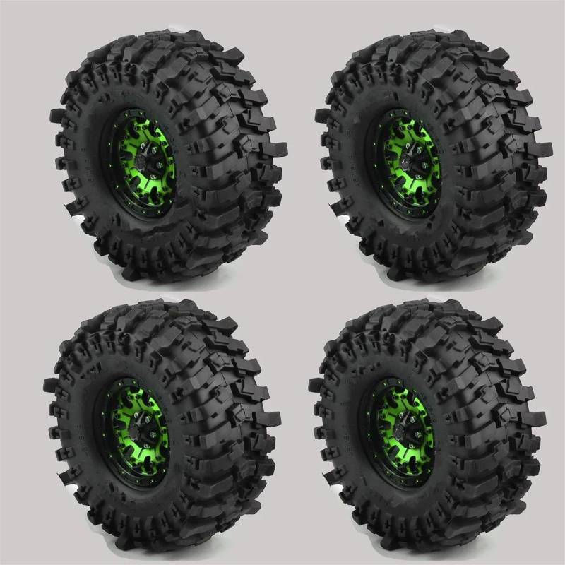 JVRWSC RC Autoreifen Felge Kompatibel Mit TRX4 Für Axial SCX10 Und SCX10 II RBx10 4-teiliges 1,9 Beadlock-Radfelgen-Gummireifen-Set Für 1/10 RC Crawler Buggy-Gummireifen(Color3) von JVRWSC