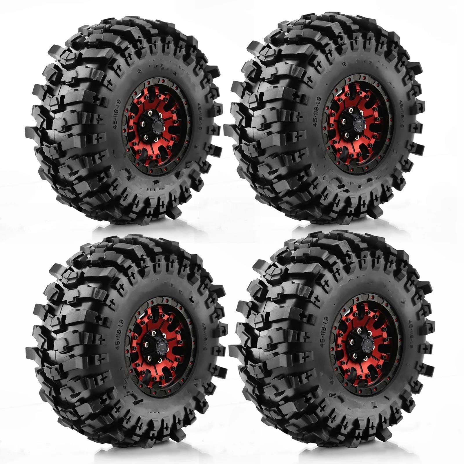 JVRWSC RC Autoreifen Felge Kompatibel Mit TRX4 Für Axial SCX10 Und SCX10 II RBx10 4-teiliges 1,9 Beadlock-Radfelgen-Gummireifen-Set Für 1/10 RC Crawler Buggy-Gummireifen(Color4) von JVRWSC