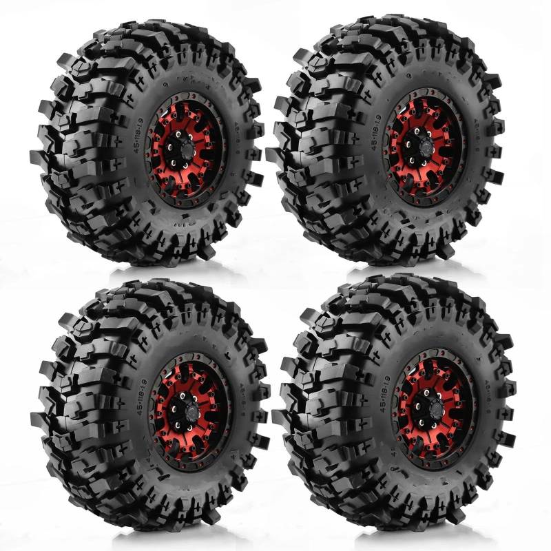 JVRWSC RC Autoreifen Felge Kompatibel Mit TRX4 Für Axial SCX10 Und SCX10 II RBx10 4-teiliges 1,9 Beadlock-Radfelgen-Gummireifen-Set Für 1/10 RC Crawler Buggy-Gummireifen(Color4) von JVRWSC