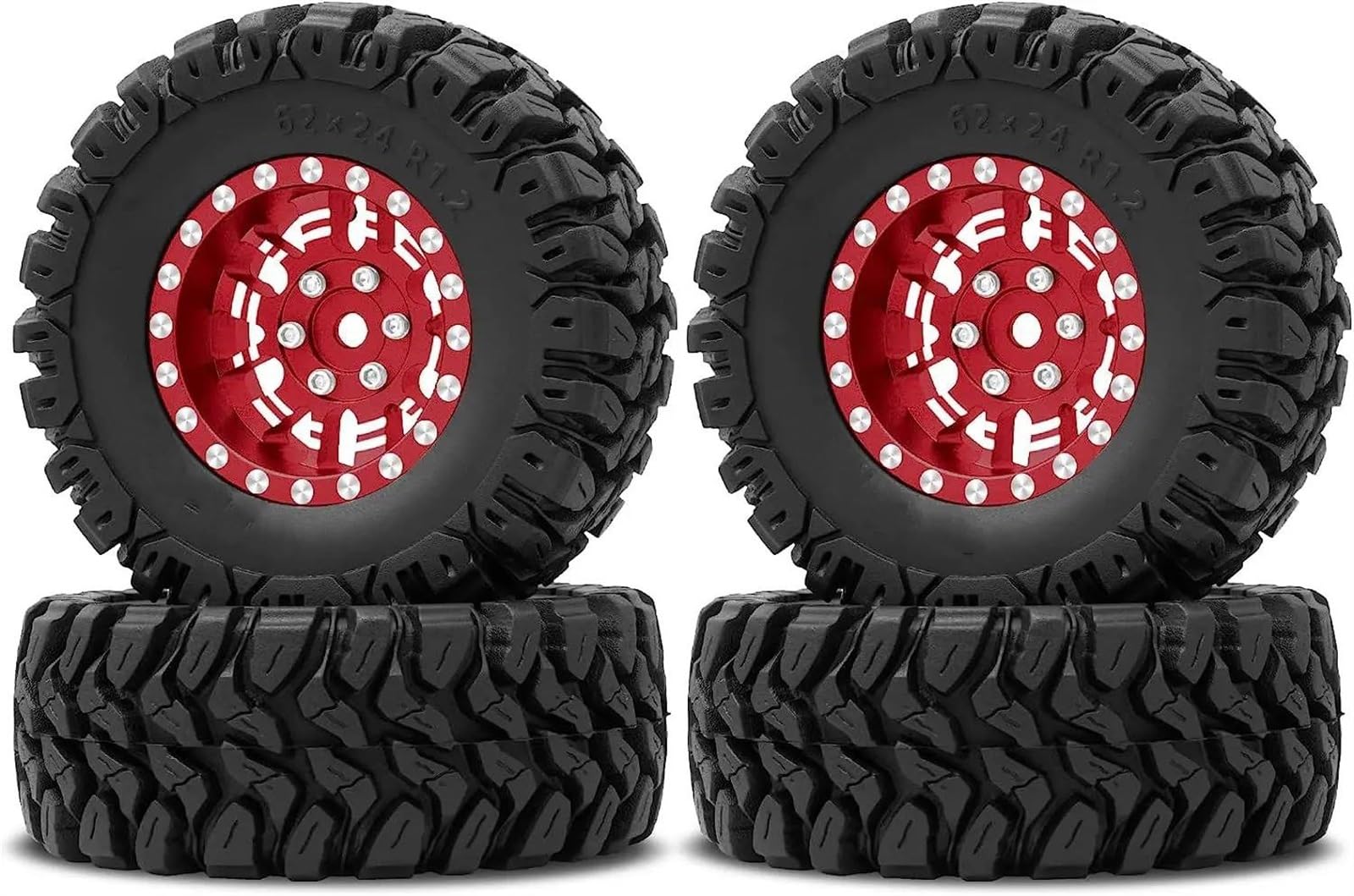 JVRWSC RC Autoreifen Felge Kompatibel Mit TRX4M Für SCX24 FCX24 AX24 1/24 1/18 RC Crawler Car 1,2 Zoll Beadlock-Räder 7 Mm Negativ-Offset-Felgen RC-Reifen(Color4) von JVRWSC