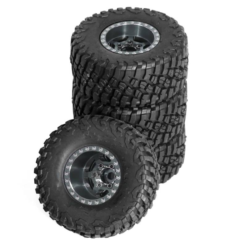 JVRWSC RC Autoreifen Felge Kompatibel Mit TRX4M SCX24 AX24 FCX24 1/18 1/24 RC Crawler Auto-Upgrade-Teile Zubehör 4-TLG. 57 Mm 1,0 Zoll Metall-Beadlock-Rad-Reifen-Set(Gray) von JVRWSC