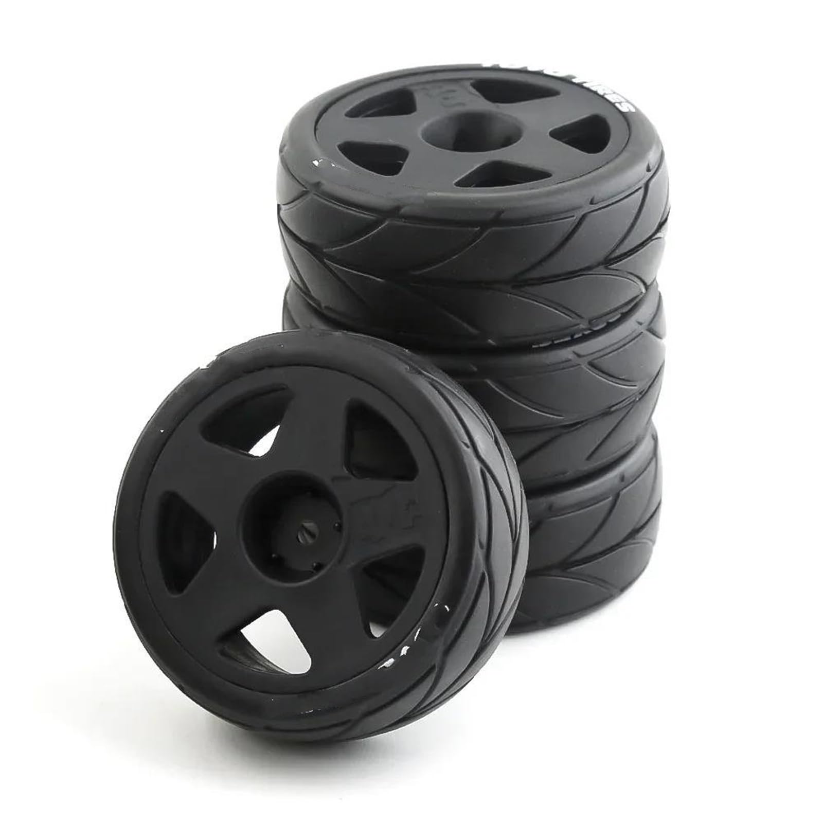 JVRWSC RC Autoreifen Felge Kompatibel Mit Tamiya Für TT01 TT01E TT02 TT02B XV01 TA06 PTG-2 1/10 RC Auto Upgrades Teile Zubehör 4 Stück Gummireifen Rad Reifen(Black,A) von JVRWSC