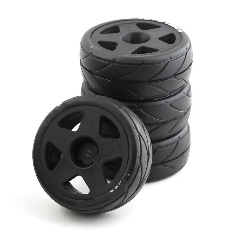 JVRWSC RC Autoreifen Felge Kompatibel Mit Tamiya Für TT01 TT01E TT02 TT02B XV01 TA06 PTG-2 1/10 RC Auto Upgrades Teile Zubehör 4 Stück Gummireifen Rad Reifen(Black,A) von JVRWSC