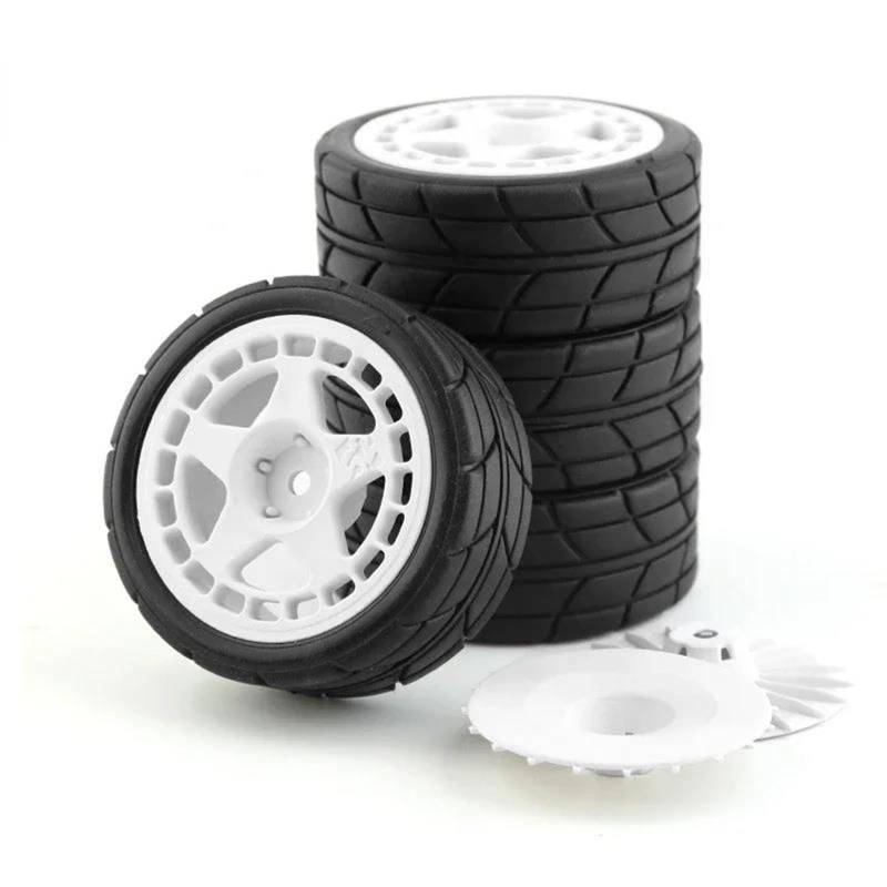 JVRWSC RC Autoreifen Felge Kompatibel Mit Tamiya Für TT01 TT01E TT02 TT02B XV01 TA06 PTG-2 1/10 RC Auto Upgrades Teile Zubehör 4 Stück Gummireifen Rad Reifen(White,B) von JVRWSC