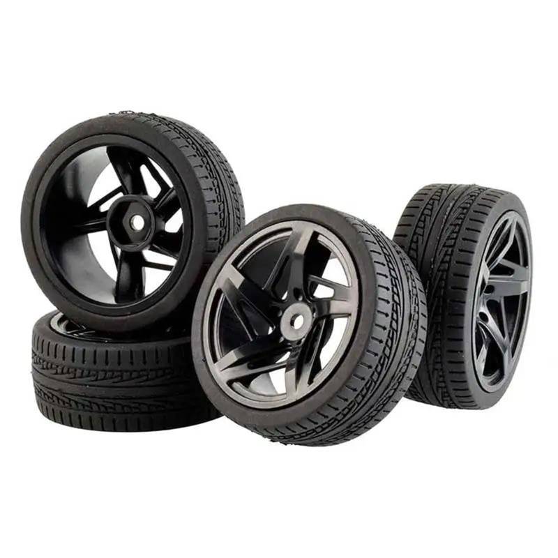 JVRWSC RC Autoreifen Felge Kompatibel Mit Tamiya Für TT01 TT02 XV01 TA06 Für HPI Für WR8 Für Kyosho HSP 64 Mm 1/10 RC Autoreifen Auf Road Touring Drift Car Reifenrad(Black,A) von JVRWSC