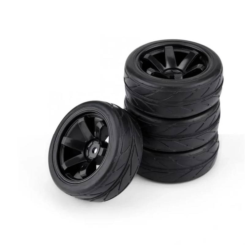JVRWSC RC Autoreifen Felge Kompatibel Mit Tras Für HSP Für Tamiya 1:10 RC On-Road Fahrzeug Driften Auto Harte Reifen Set 4Pcs RC Harte Muster Drift Reifen Reifen Rad(Black) von JVRWSC