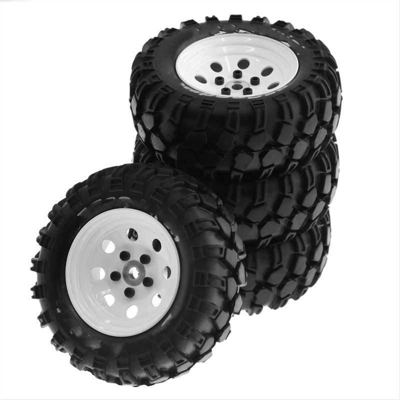 JVRWSC RC Autoreifen Felge Kompatibel Mit Traxxas 1/10 RC Crawler Car 4 Stück 93 Mm Metall 1,9 Zoll Beadlock Felge Gummireifen Set Löcher 12 Mm Adapter von JVRWSC