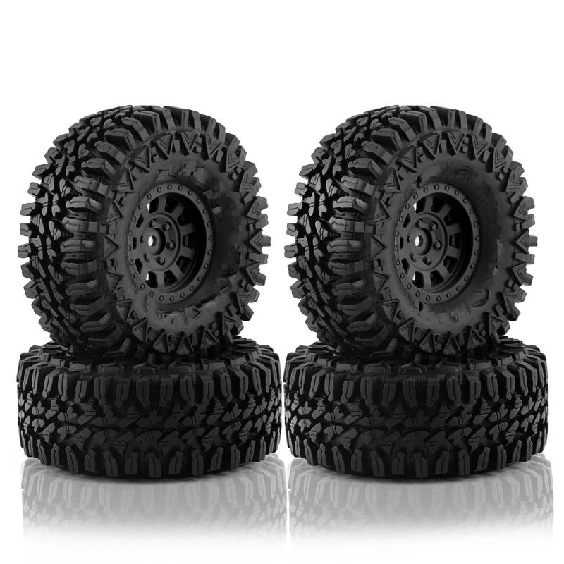 JVRWSC RC Autoreifen Felge Kompatibel Mit Traxxas Für Axial SCX10 90046 90047 MST HSP RS RC 1.9 Beadlock-Rad Kunststofffelgen Reifen-Set Für 1/10 RC Crawler Car(Black) von JVRWSC
