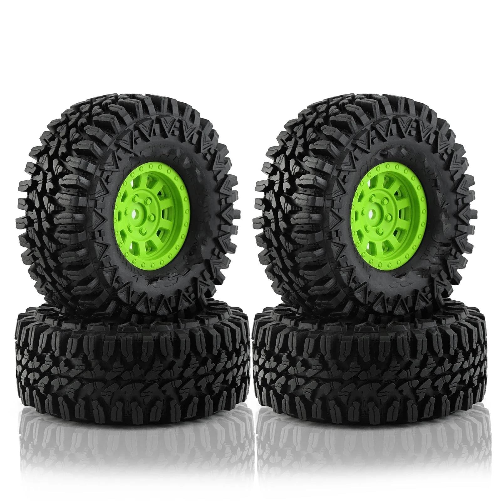 JVRWSC RC Autoreifen Felge Kompatibel Mit Traxxas Für Axial SCX10 90046 90047 MST HSP RS RC 1.9 Beadlock-Rad Kunststofffelgen Reifen-Set Für 1/10 RC Crawler Car(Green) von JVRWSC