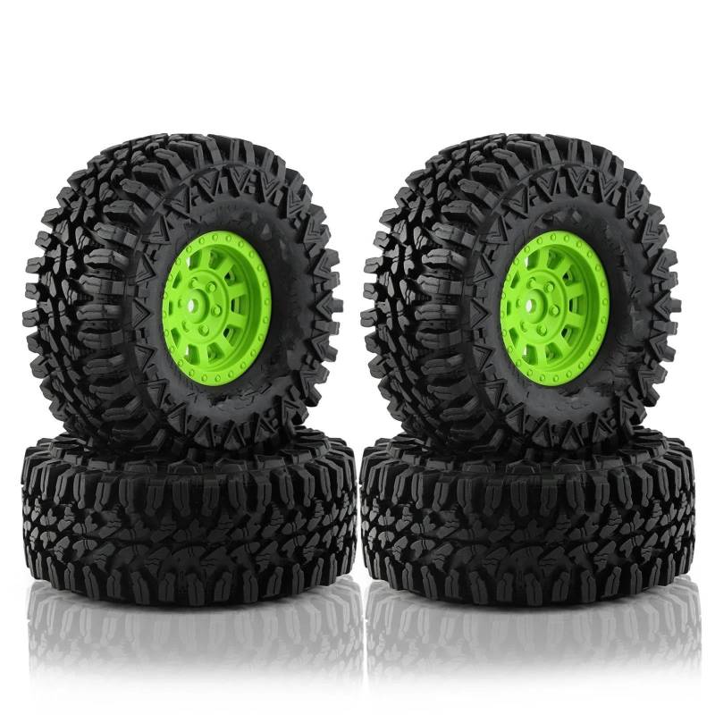 JVRWSC RC Autoreifen Felge Kompatibel Mit Traxxas Für Axial SCX10 90046 90047 MST HSP RS RC 1.9 Beadlock-Rad Kunststofffelgen Reifen-Set Für 1/10 RC Crawler Car(Green) von JVRWSC