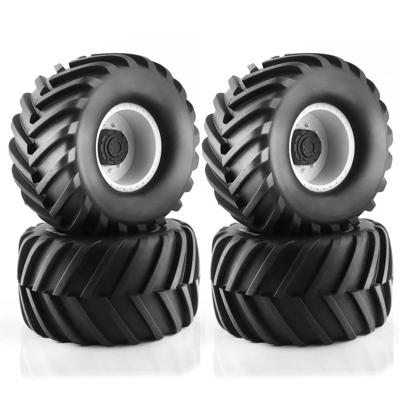 JVRWSC RC Autoreifen Felge Kompatibel Mit Traxxas Für Maxx E-Revo 3.3 2 Stück 1/8 LKW-Gummireifen Mit 17 Mm Sechskant-Kunststofffelge 173 Mm/91 Mm Rocks-Reifen-Set RC-Reifen(White) von JVRWSC