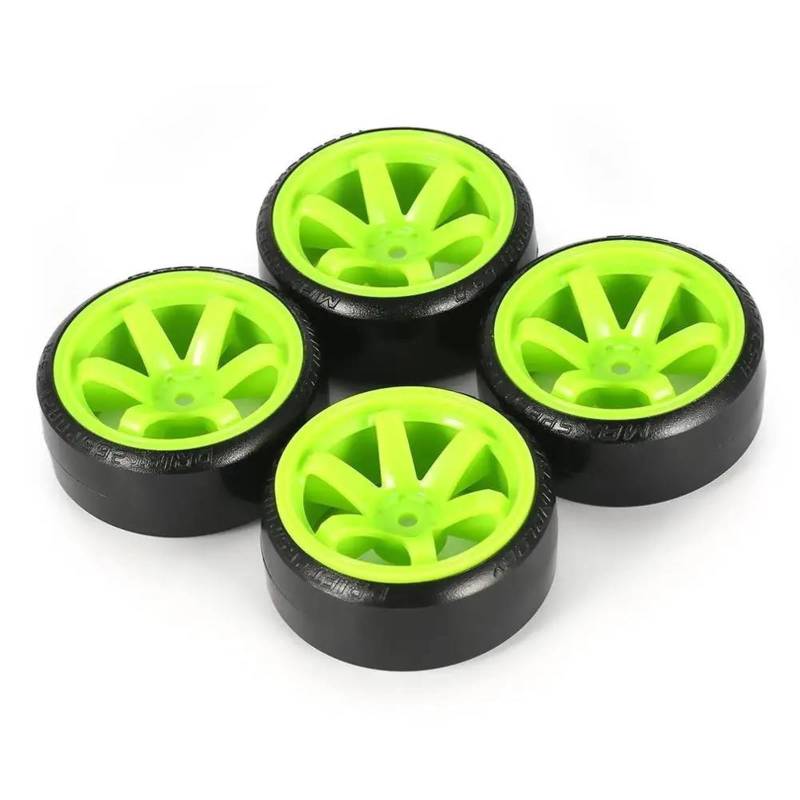 JVRWSC RC Autoreifen Felge Kompatibel Mit Trxs Für HSP Für Tamiya HPI 1:10 RC On-Road Vehicle Drifting Car Hard Tire Set 4-teiliges RC Hard Pattern Drift Tires Tire Wheel(Green) von JVRWSC