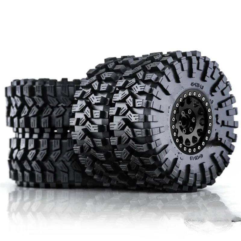 JVRWSC RC Autoreifen Felge Kompatibel Mit Trxs Für TRX4 Für D90 Für Axial SCX10 4 Stück 120 Mm 1,9 Zoll Metall Beadlock Felge Gummireifen Für 1/10 RC Crawler Auto(Black) von JVRWSC
