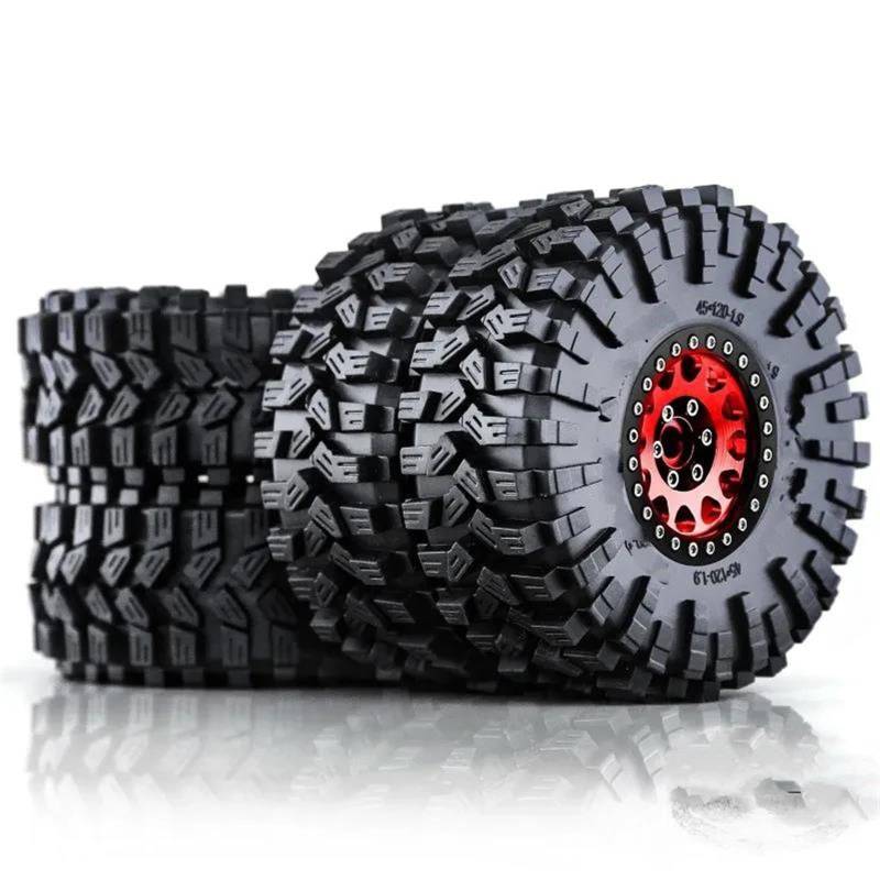 JVRWSC RC Autoreifen Felge Kompatibel Mit Trxs Für TRX4 Für D90 Für Axial SCX10 4 Stück 120 Mm 1,9 Zoll Metall Beadlock Felge Gummireifen Für 1/10 RC Crawler Auto(Red) von JVRWSC