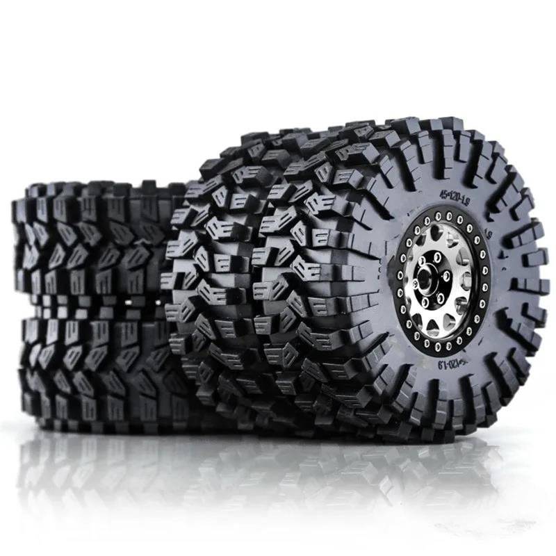 JVRWSC RC Autoreifen Felge Kompatibel Mit Trxs Für TRX4 Für D90 Für Axial SCX10 4 Stück 120 Mm 1,9 Zoll Metall Beadlock Felge Gummireifen Für 1/10 RC Crawler Auto(White) von JVRWSC