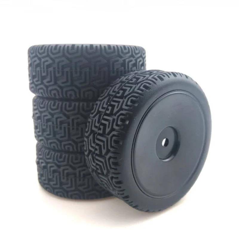 JVRWSC RC Autoreifen Felge Kompatibel Mit WLtoys 144001 1/18 1/16 1/10 RC Buggy Crawler On/Off Road Auto Ersatzteile Ersatz 4 Stück RC Auto 66 Mm Gummireifen(Black) von JVRWSC