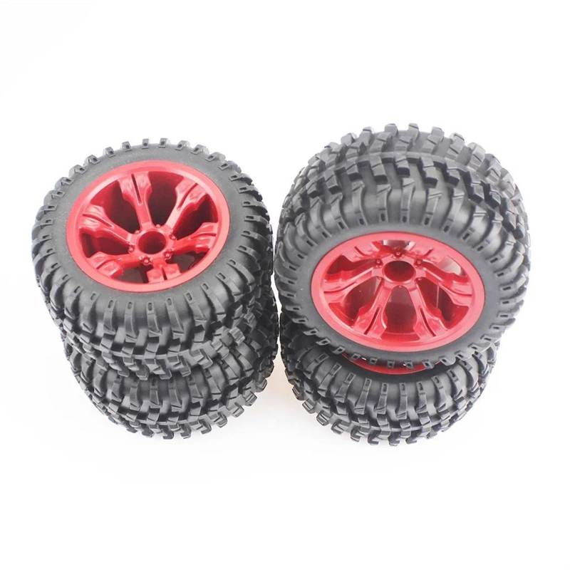 JVRWSC RC Autoreifen Felge Kompatibel Mit WLtoys Für 12428 Für WLtoys 12427 RC-Spielzeugzubehör 1:12 Geländewagen-Radfelgen RC-Gummi-Autoreifen RC-Auto-Upgrade-Teile(Red) von JVRWSC