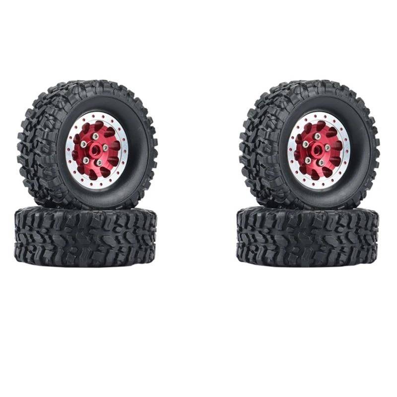 JVRWSC RC Autoreifen Felge Kompatibel Mit WPL Für C14 C24 B14 B24 B36 MN D90 MN99S 4-teiliges Metall-Beadlock-Radnabenfelgen- Und Gummireifen-Set RC-Car-Upgrade-Teile(Red) von JVRWSC
