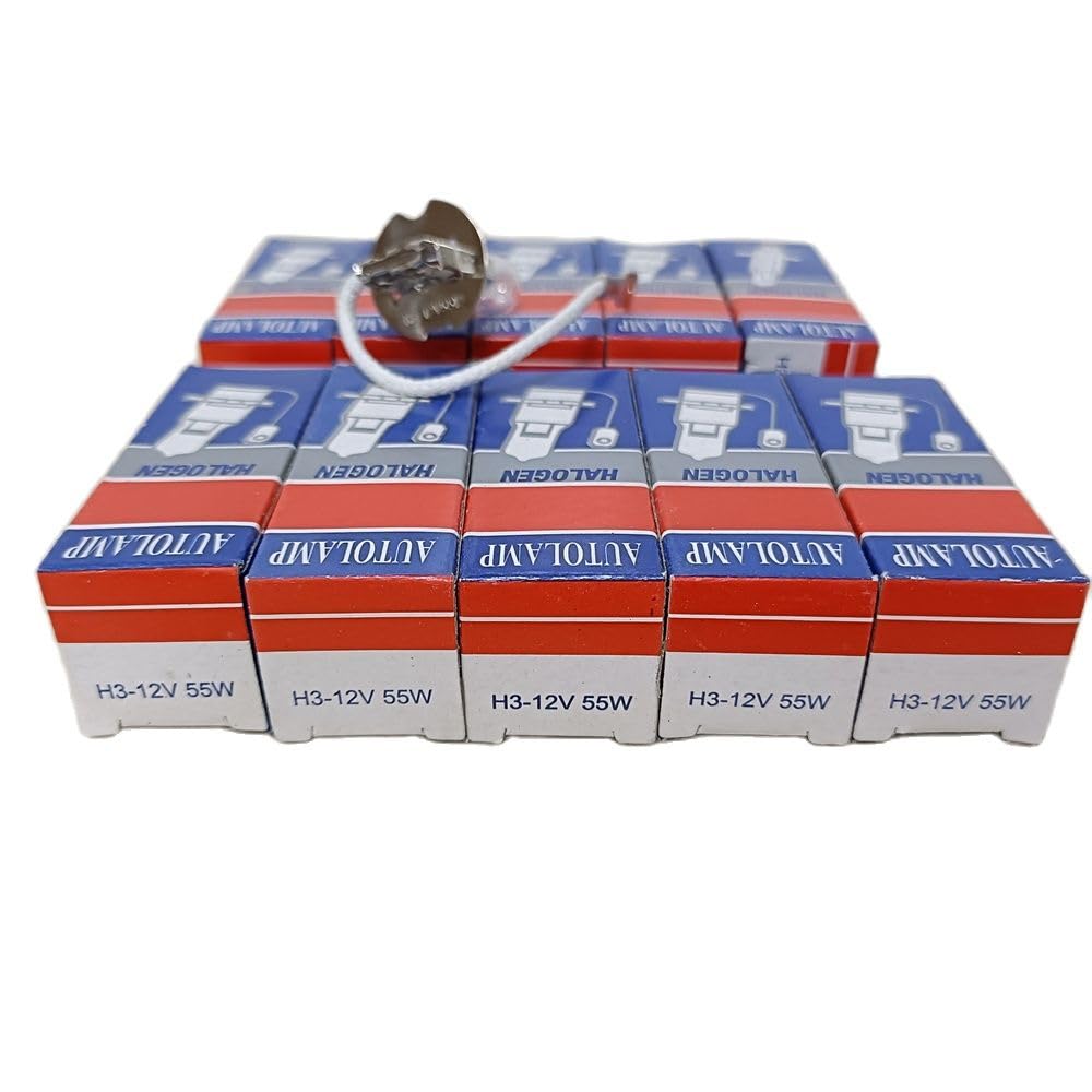 JWDAWN Halogen-Scheinwerferlampe H3, 12 V, 24 V, 48 V, 88 V, 55 W, 70 W, für Traktor, Boot, Wohnwagen, Camping, Scheinwerfer, Lampe, Ausrüstung, Wagon (12 V, 55 W, 10 Stück) von JWDAWN