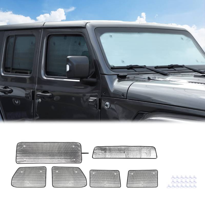 JWWY Windschutzscheiben-Sonnenschutz, Fenster-Sonnenschutz, kompatibel mit 2018–2023+ Jeep Gladiator JT Zubehör, 6 Stück, Silber von JWWY