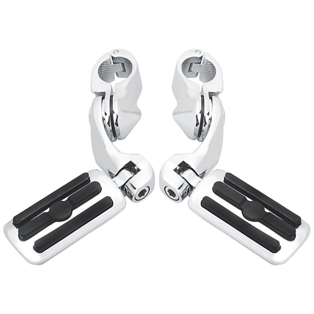 Motorrad Highway FootPegs Mount Clamp 1-1/4 "Motorräder Motorschutzbügel Highway Fußrasten Mount Kit Short Angled Adjustable Footrest Bracket Set(Chrome Footpeg Set) von JXMFKBB