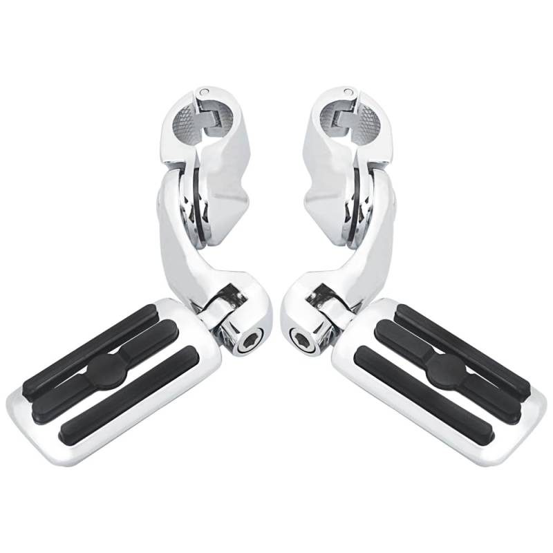 Motorrad Highway FootPegs Mount Clamp 1-1/4 "Motorräder Motorschutzbügel Highway Fußrasten Mount Kit Short Angled Adjustable Footrest Bracket Set(Chrome Footpeg Set) von JXMFKBB