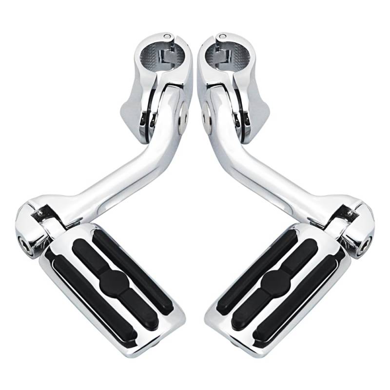 Motorrad Highway FootPegs Mount Clamp Highway Pegs 1,25" Langer abgewinkelter Motorschutzbügel Motorrad-Fußstützen/Passend for Harley Electra Glide Road King Street Glide Chrom Short Angled Adjustab von JXMFKBB