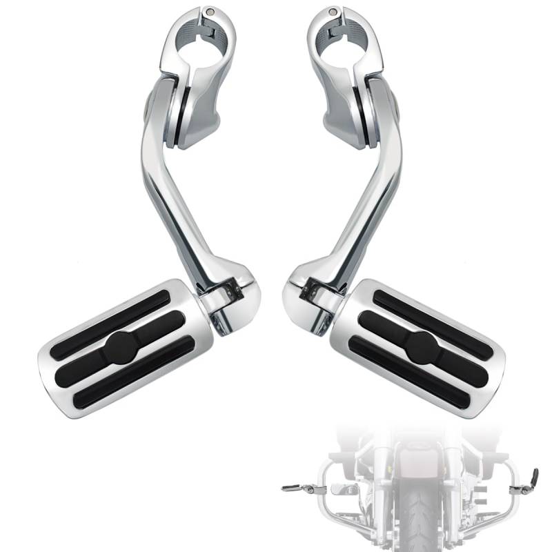 Motorrad Highway FootPegs Mount Clamp Highway Pegs 1,25" Langer abgewinkelter Motorschutzbügel Motorrad-Fußstützen/Passend for Harley Electra Glide Road King Street Glide Chrom Short Angled Adjustab von JXMFKBB