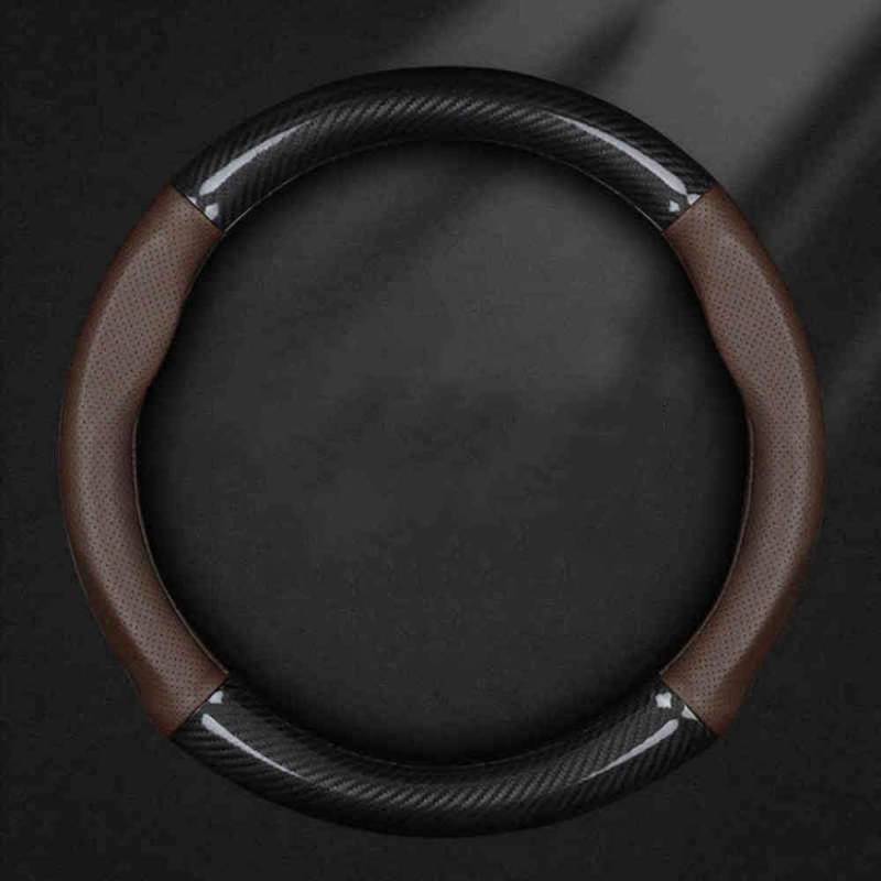 Auto Lenkradbezug für VW Tiguan L TERAMONT TAYRON T-ROC, Anti Rutsch Atmungsaktiv Mikrofaser Leder Auto Lenkradschoner,OType-Ebrown von JXTTJ